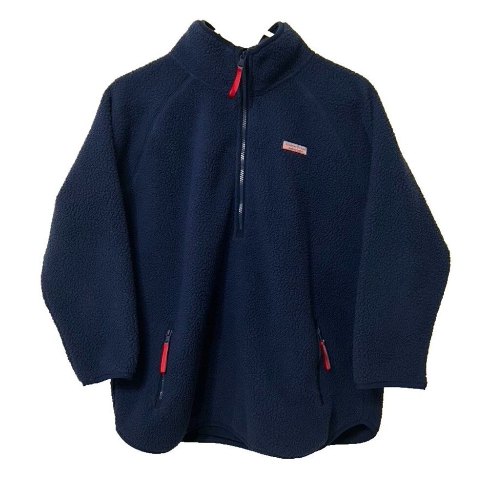 Vineyard Vines Women's Sherpa Half Zip Deep Bay Blue Pullover Small